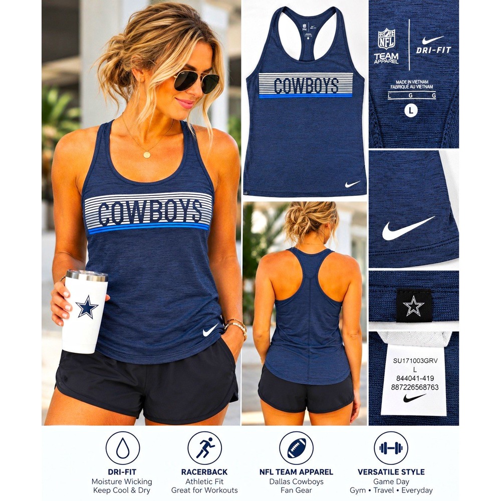 Dallas Cowboys Nike Dri-FIT Womens L Tank NFL Racerback Athletic Navy Gameday